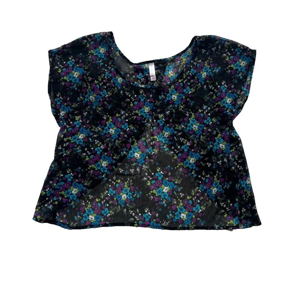 Xhilaration Floral Sheer Women's Crop Top Small Open Back Summer Festival Beach
